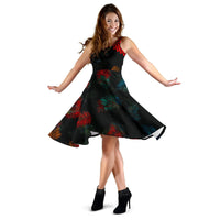 Polynesian Midi Dress - Red Blue Palm Leave - Polynesian Pride