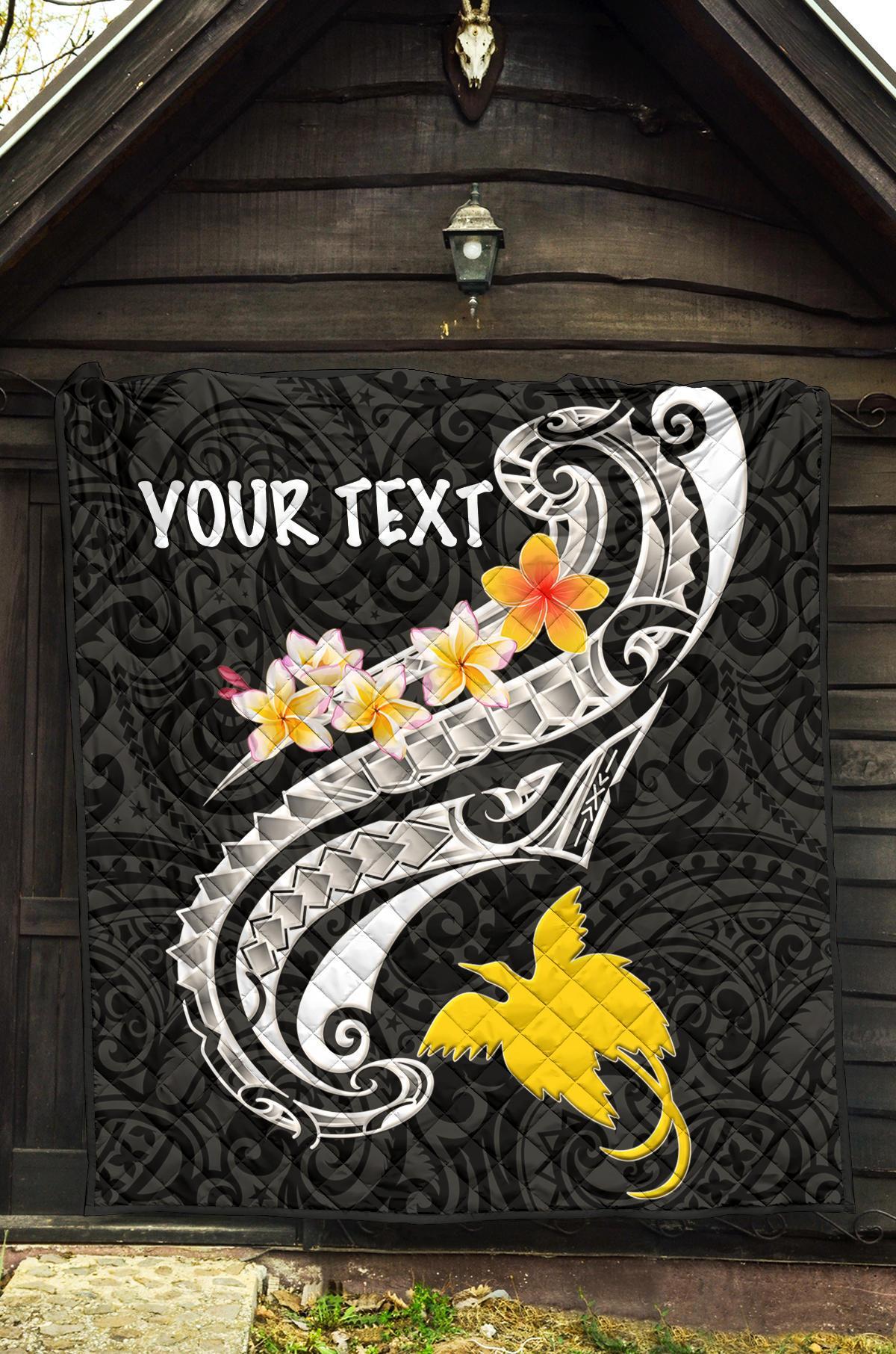 Papua New Guinea Custom Personalised Premium Quilt - PNG Seal Polynesian Patterns Plumeria (Black) - Polynesian Pride