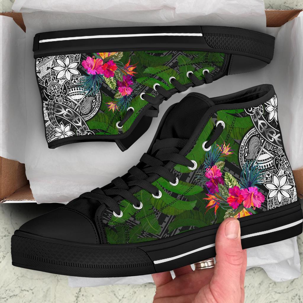 American Samoa High Top Shoes - Turtle Plumeria Banana Leaf - Polynesian Pride
