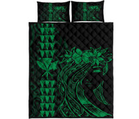 Hawaii Map Kanaka Polynesian Hula Girl Quilt Bed Set - Green - Polynesian Pride