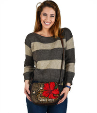 Hawaii Lauhala Hibiscus Polynesian Tropical Canvas Saddle Bag Gold - Wake Style - AH - Polynesian Pride