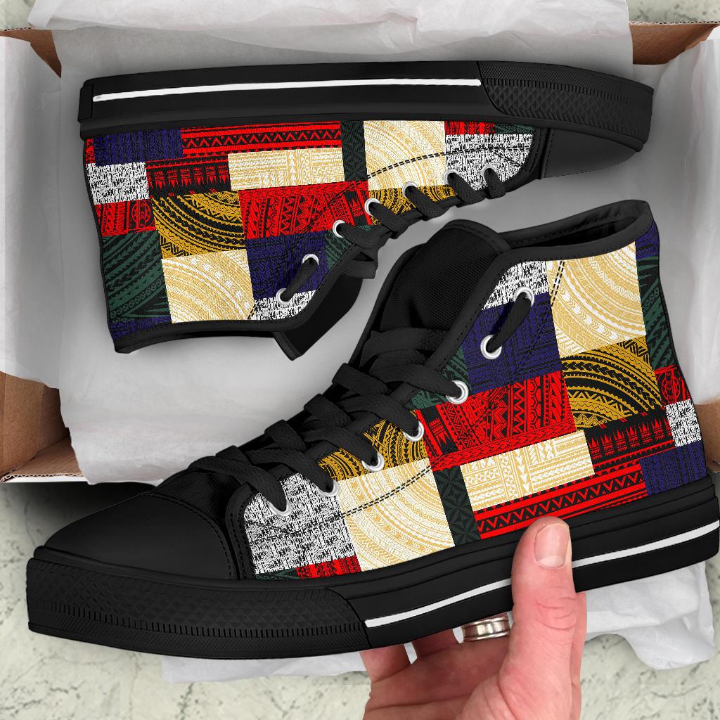 Polynesian High Top Shoes - Design Retro Patchwork - Polynesian Pride