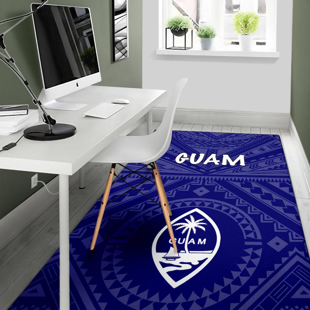 Guam Area Rug - Guam Seal With Polynesian Tattoo Style (Blue) - Polynesian Pride