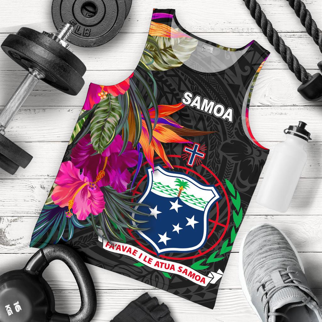 Samoa Men's Tank Top - Polynesian Hibiscus Pattern Black - Polynesian Pride