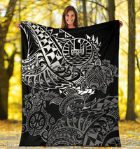 Tahiti Polynesian Premium Blanket - White Turtle Hibiscus Flowing - Polynesian Pride