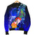 American Samoa Polynesian Men's Bomber Jacket - Humpback Whale with Tropical Flowers (Blue) - Polynesian Pride