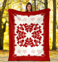 Hawaii Premium Blanket - Hawaiian Quilt Plumeria Medallion Red - AH - Polynesian Pride