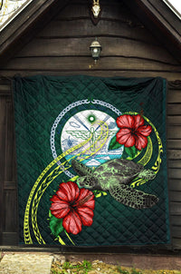 Marshall Polynesian Premium Quilt - Green Turtle Hibiscus - Polynesian Pride