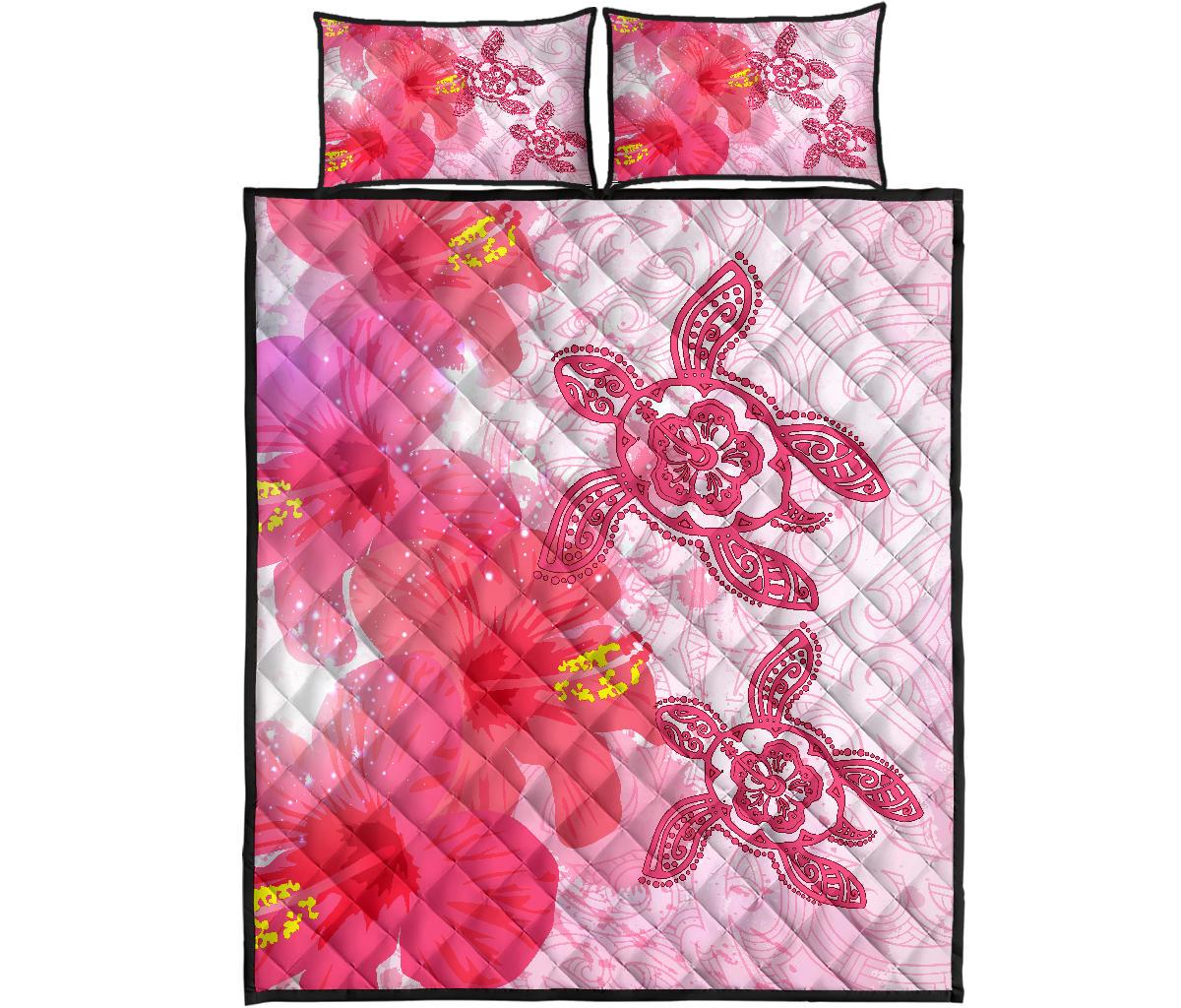 Hawaii Turtle Hibiscus Polynesian Quilt Bed Set - Pinky Style - AH Art - Polynesian Pride