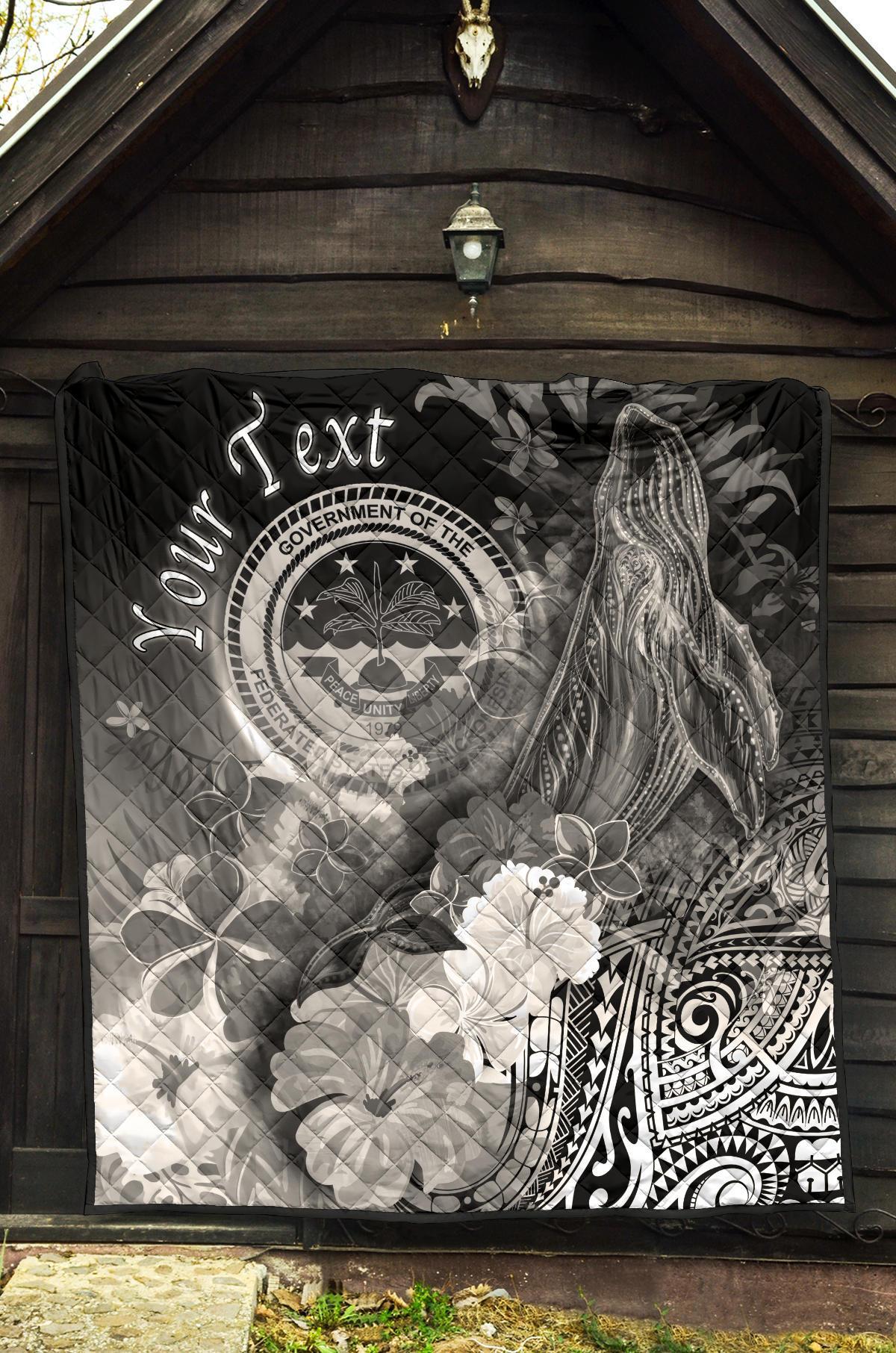 Federated States of Micronesia Custom Personalised Premium Quilts - Humpback Whale with Tropical Flowers (White) - Polynesian Pride