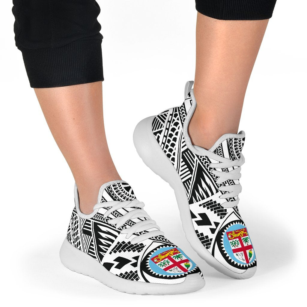 Fiji Polynesian Tattoo Mesh Knit Sneakers White - Polynesian Pride