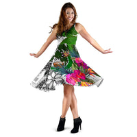 Pohnpei Midi Dress White - Turtle Plumeria Banana Leaf - Polynesian Pride