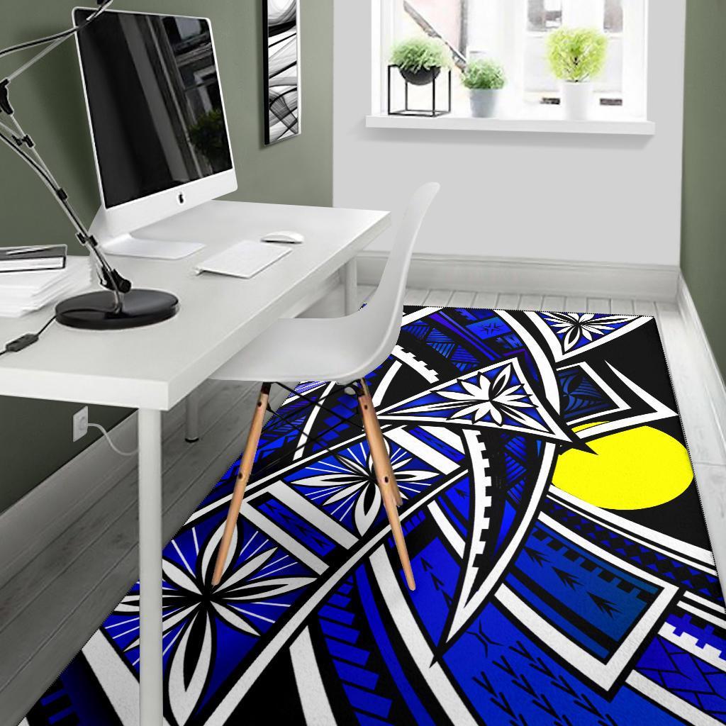 Palau Area Rug - Tribal Flower Special Pattern Blue Color - Polynesian Pride