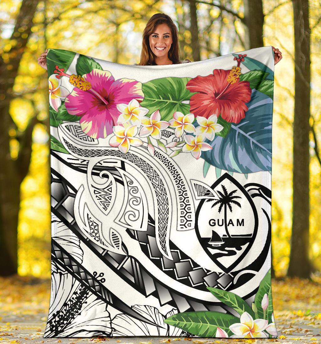 Guam Polynesian Premium Blanket - Summer Plumeria (White) - Polynesian Pride