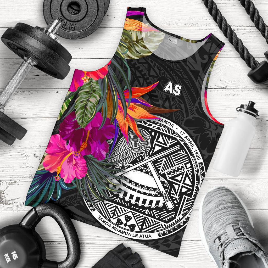 American Samoa Men's Tank Top - Polynesian Hibiscus Pattern Black - Polynesian Pride