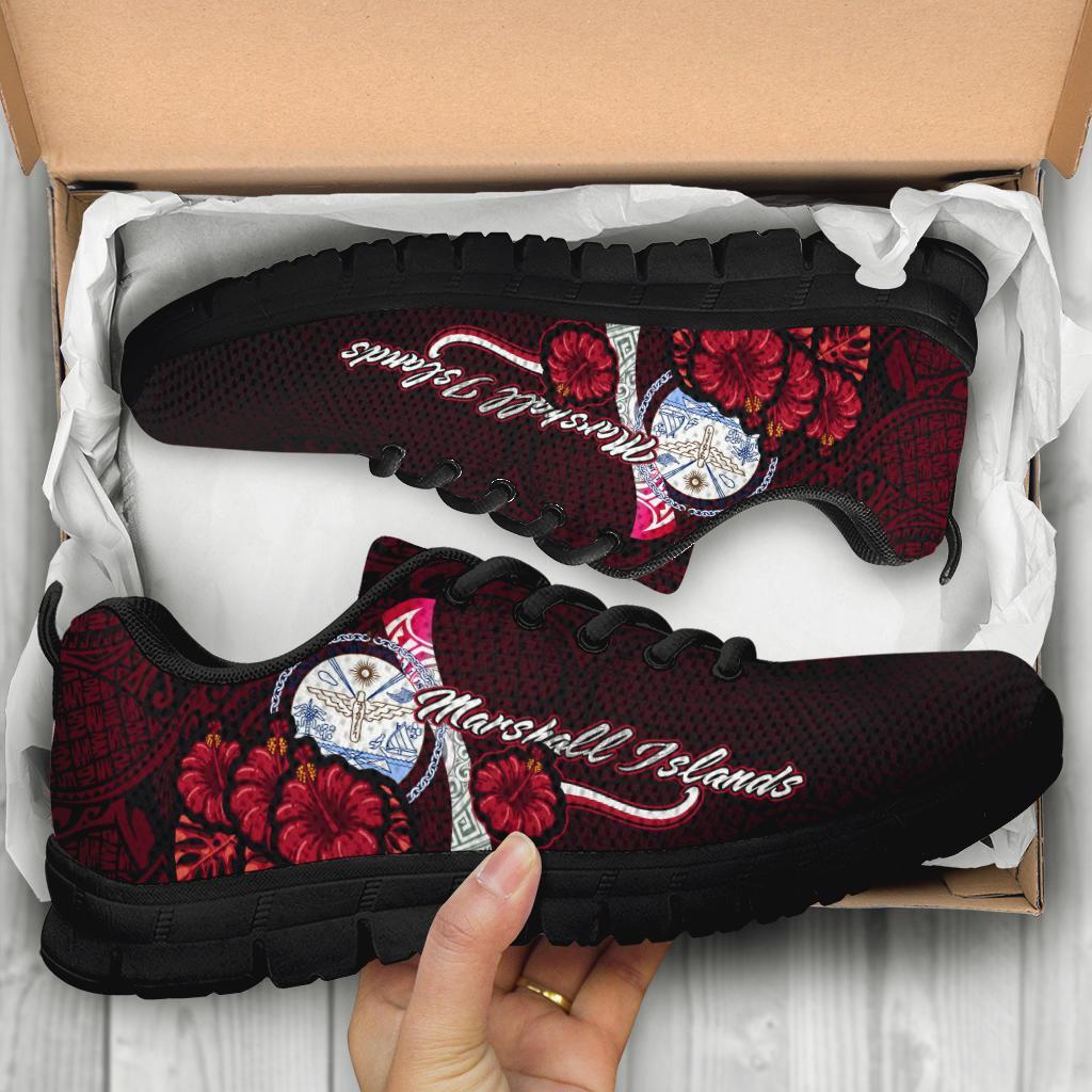 Marshall Islands Polynesian Sneakers - Coat Of Arm With Hibiscus - Polynesian Pride