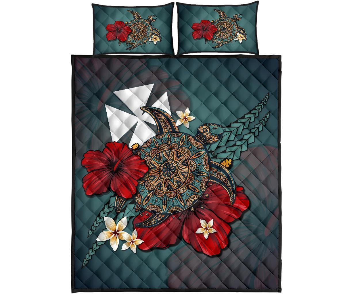 Wallis And Futuna Quilt Bed Set - Blue Turtle Tribal Blue - Polynesian Pride