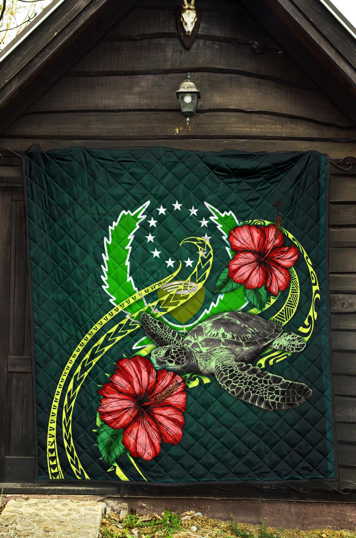 Pohnpei Polynesian Premium Quilt - Green Turtle Hibiscus - Polynesian Pride