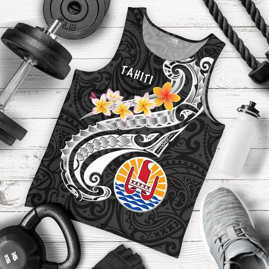 Tahiti Men's Tank Top - Tahiti Seal Polynesian Patterns Plumeria (Black) Black - Polynesian Pride