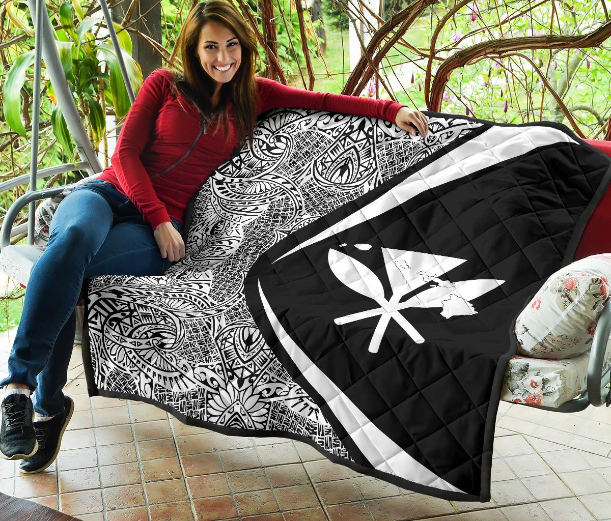 Hawaii Kanaka Polynesian Black And White Premium Quilt - Circle Style - Polynesian Pride