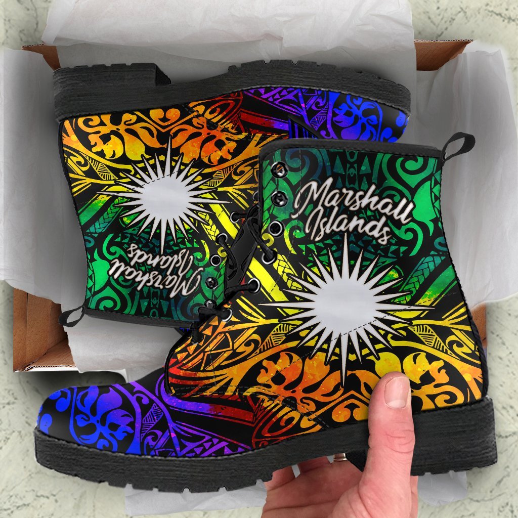 Marshall Islands Leather Boots - Rainbow Polynesian Pattern Rainbow - Polynesian Pride