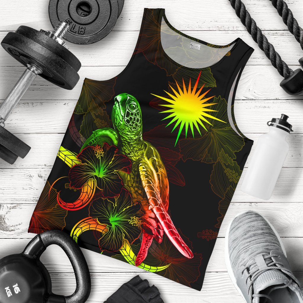 Marshall Islands Polynesian Men Tank Top - Turtle With Blooming Hibiscus Reggae Reggae - Polynesian Pride