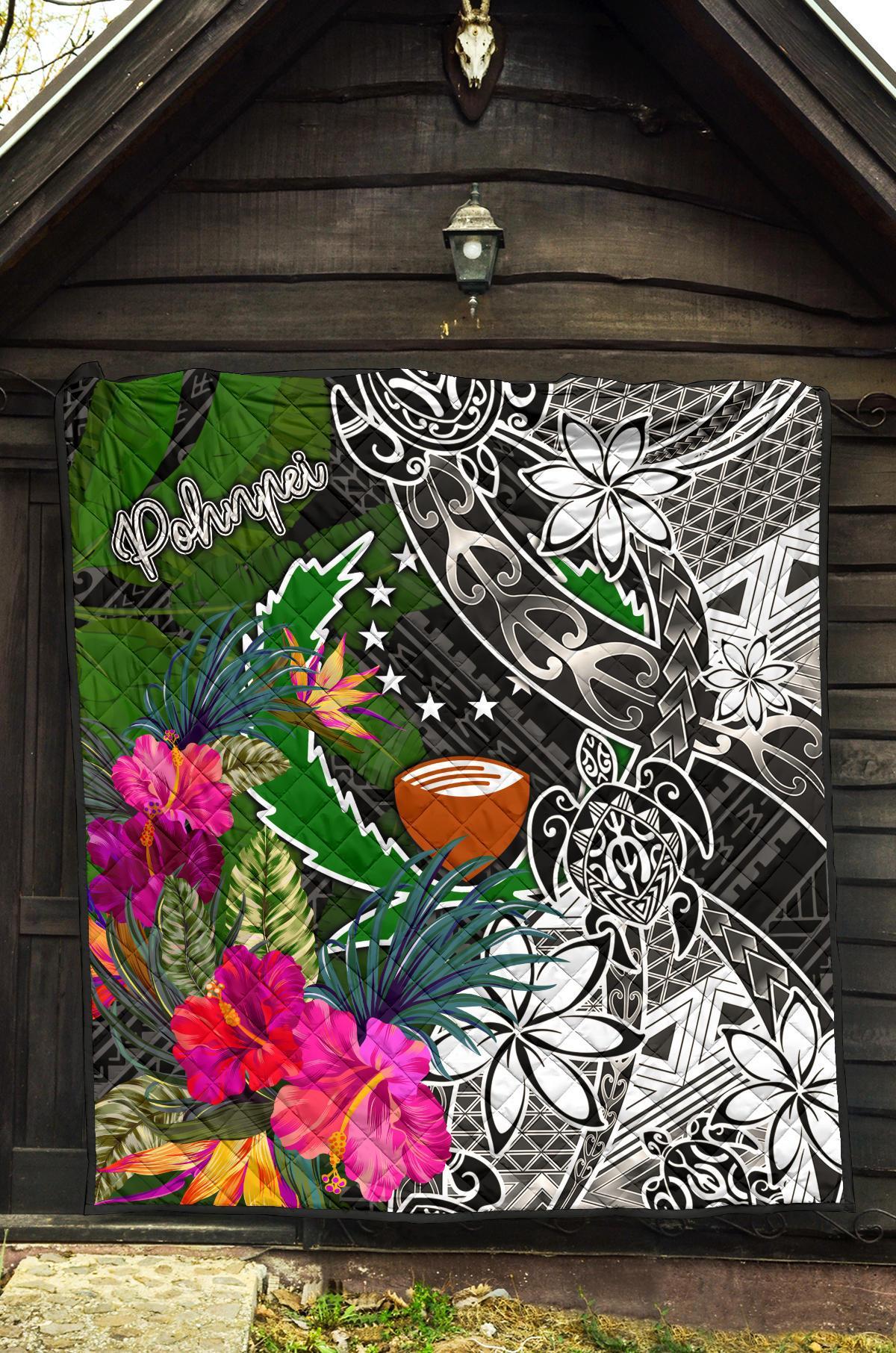 Pohnpei Premium Quilt - Turtle Plumeria Banana Leaf - Polynesian Pride