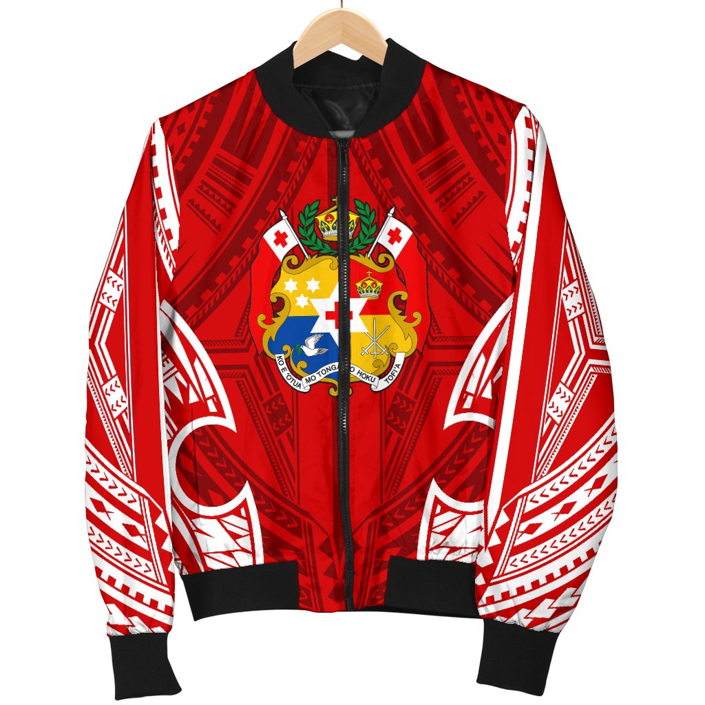 Tonga Polynesian Men's Bomber Jacket - Pattern With Seal Red Version Red - Polynesian Pride