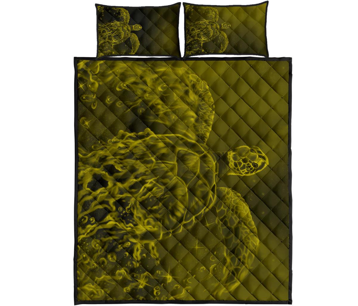 Hawaii Sea Turtle Water Color Travel Galaxy Quilt Bed Set - AH - Yellow Yellow - Polynesian Pride