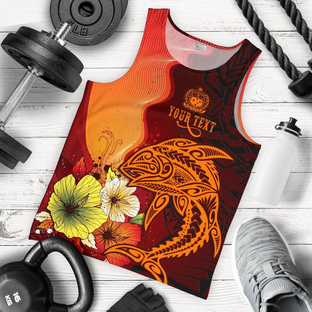 Samoa Custom Personalised Men's Tank Top - Tribal Tuna Fish Orange - Polynesian Pride