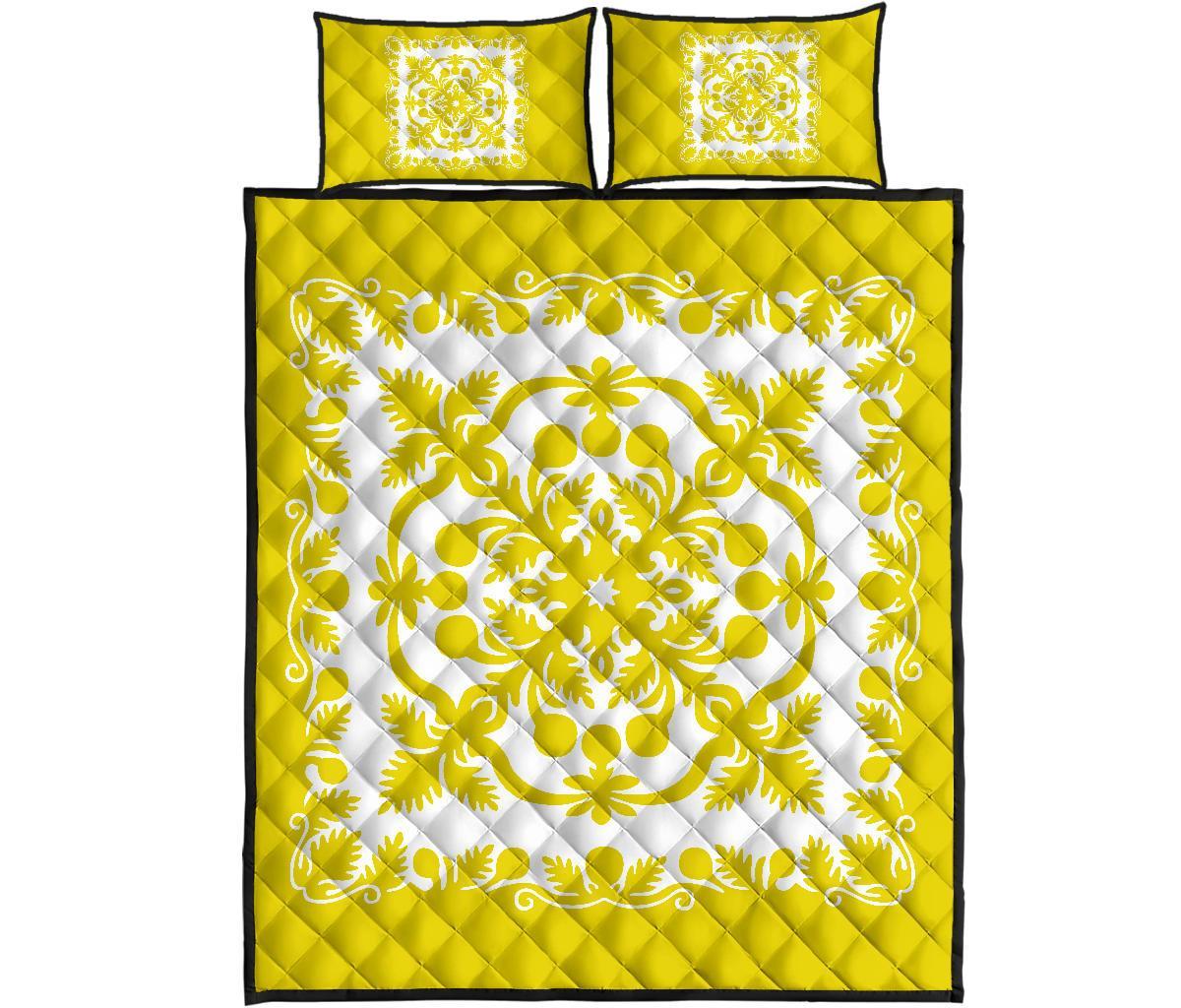 Hawaii Quilt Bed Set Royal Pattern - Yellow And White Yellow - Polynesian Pride