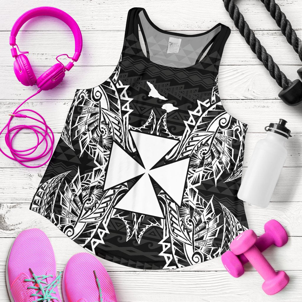 Wallis And Futuna Polynesian Women Tank Top Map Black - Polynesian Pride