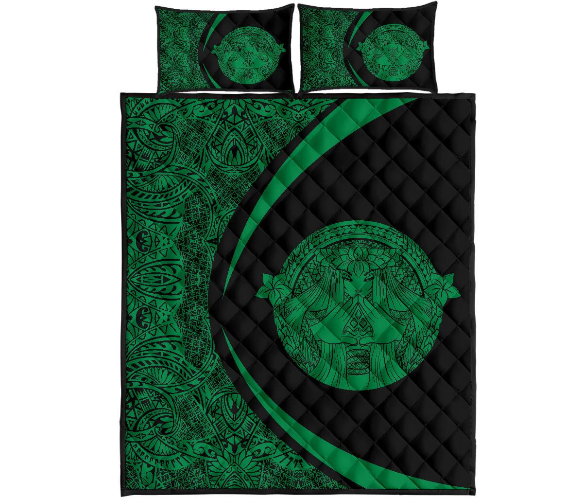 Hawaii Polynesian Pele Mauna Kea Quilt Bed Set Circle Style Green Green - Polynesian Pride