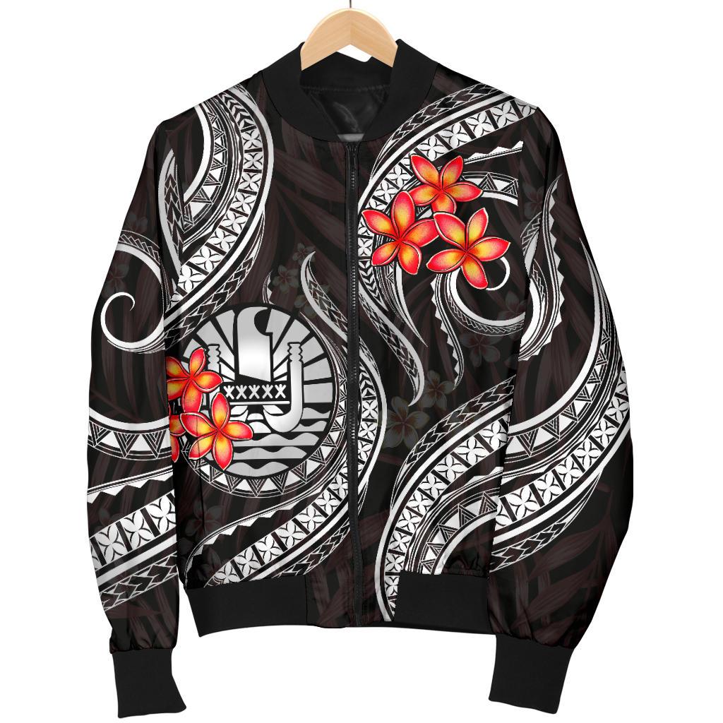 Tahiti Polynesian Men Bomber Jacket - White Plumeria WHITE - Polynesian Pride