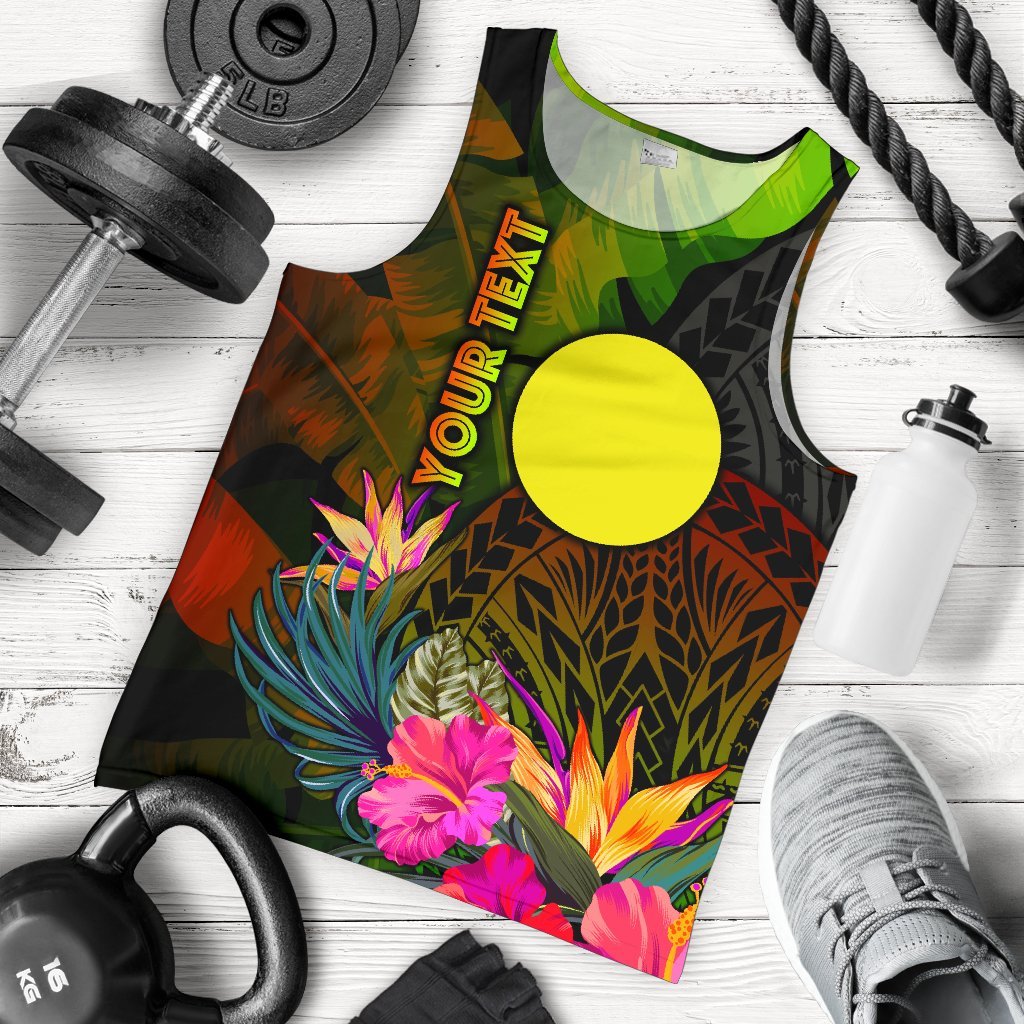 Palau Polynesian Personalised Men's Tank top - Hibiscus and Banana Leaves Reggae - Polynesian Pride