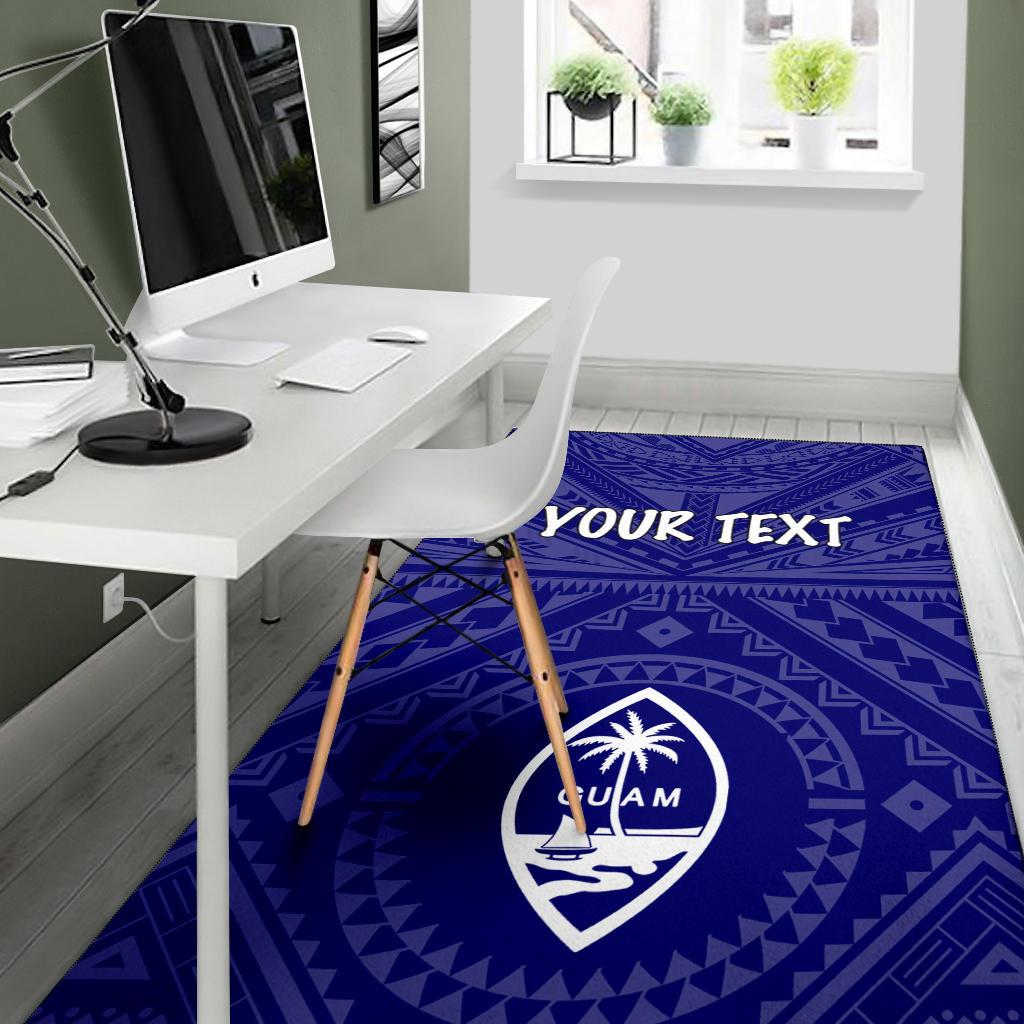 Guam Personalised Area Rug - Guam Seal With Polynesian Tattoo Style (Blue) - Polynesian Pride