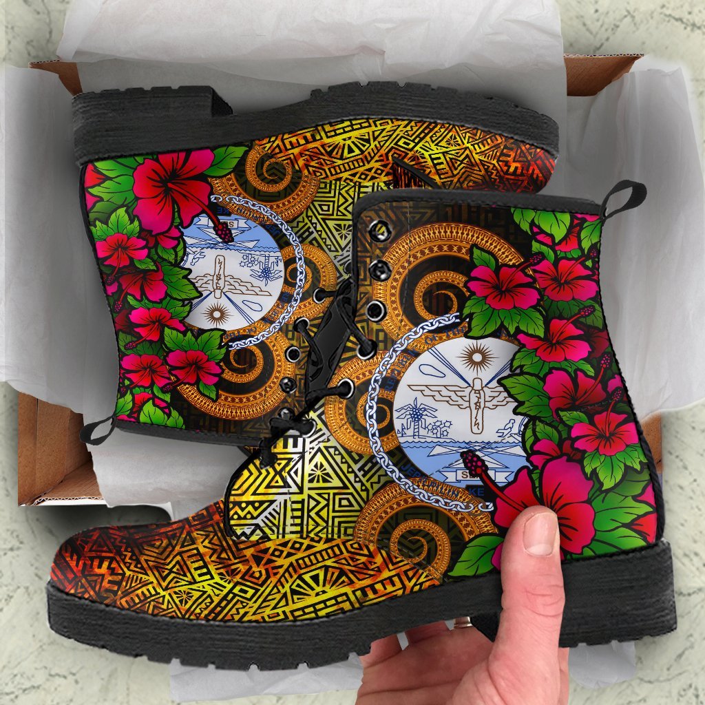 Marshall Islands Polynesian Leather Boots - Hibiscus Vintage Orange - Polynesian Pride