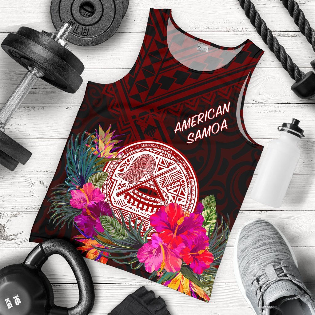 American Samoa Men's Tank Top - Coat Of Arm With Polynesian Patterns Red - Polynesian Pride