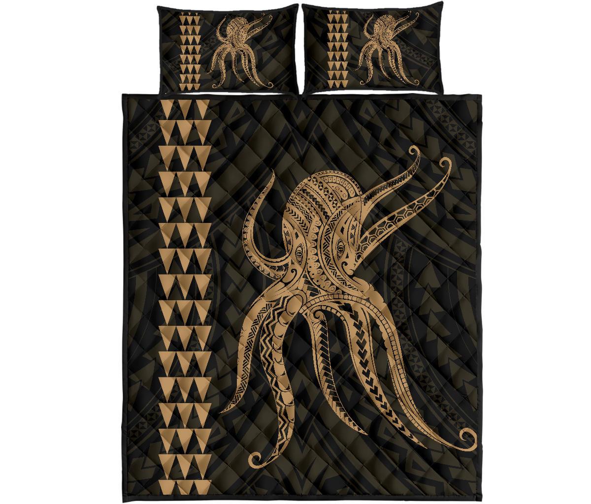 Hawaii Octopus KaKau Polynesian Quilt Bed Set - Gold Gold - Polynesian Pride