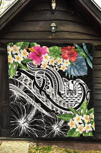 Tahiti Polynesian Premium Quilt - Summer Plumeria (Black) - Polynesian Pride