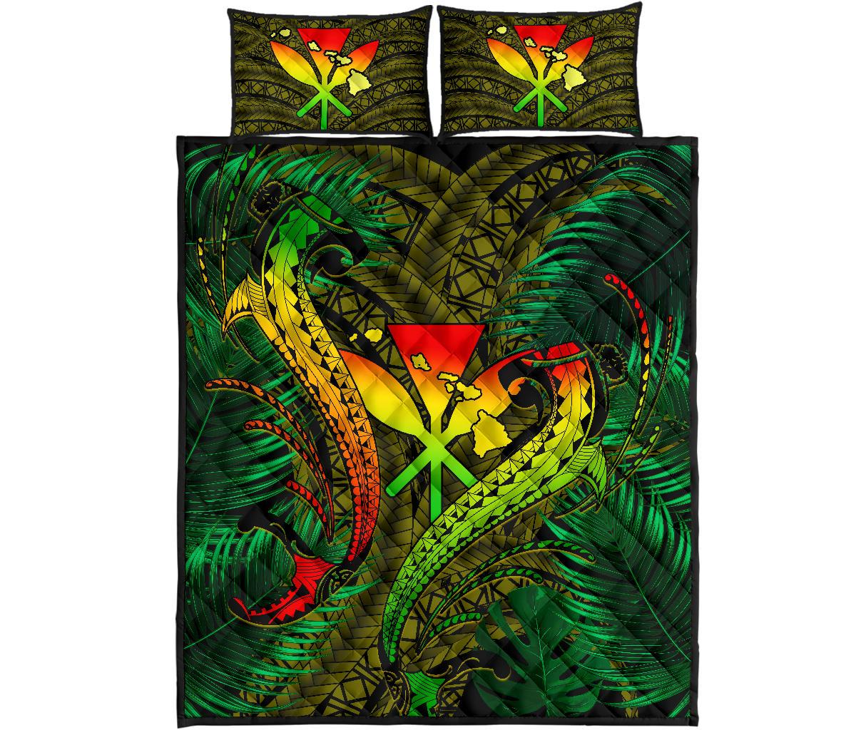 Hawaii Shark Polynesian Tropical Quilt Bed Set - Reggae Art - Polynesian Pride