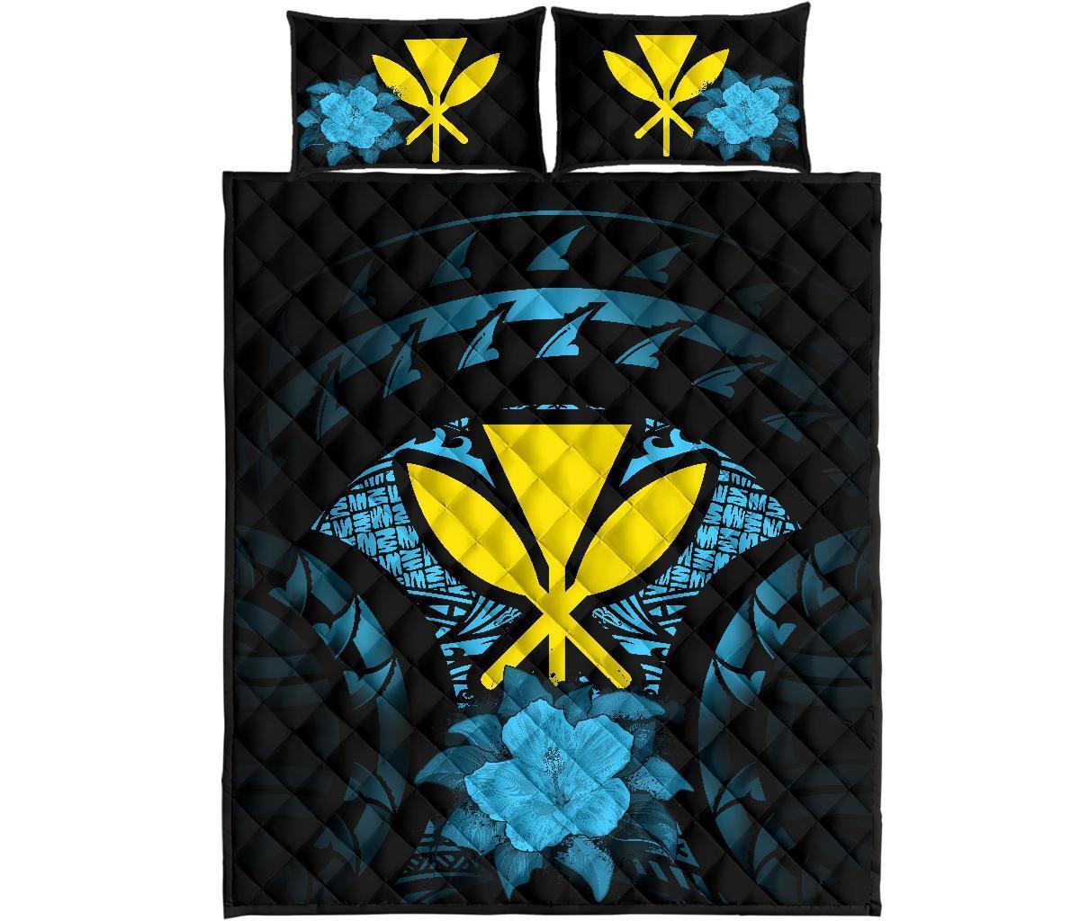 Kanaka Maoli (Hawaii) Polynesian Quilt Bed Set Hibiscus Blue - Polynesian Pride