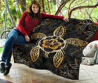Turtle Hibiscus Yellow Premium Quilt - Polynesian Pride