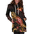 Papua New Guinea Polynesian Hoodie Dress - Turtle With Blooming Hibiscus Gold - Polynesian Pride