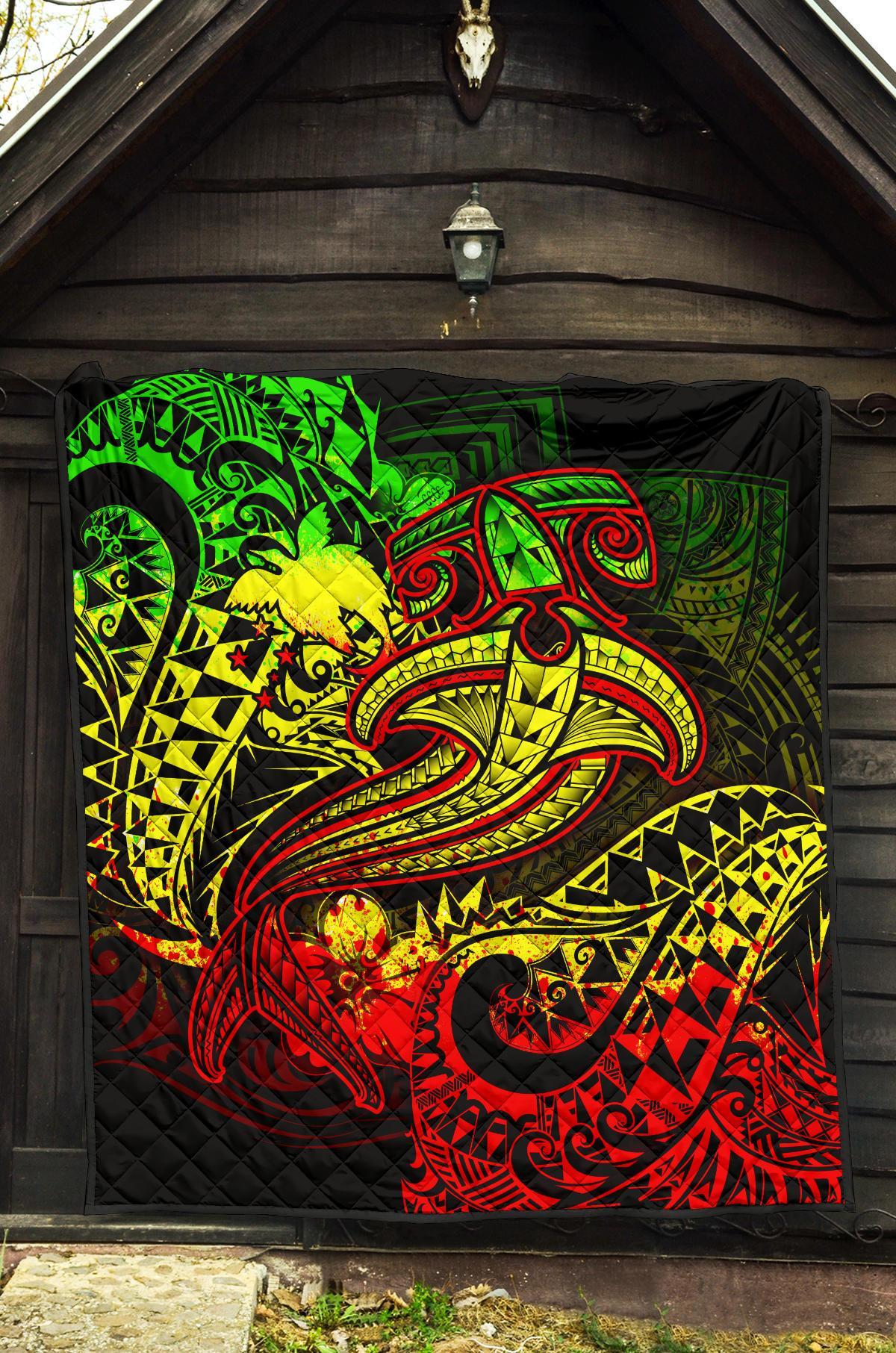 Papua New Guinea Premium Quilt - Reggae Shark Polynesian Tattoo - Polynesian Pride