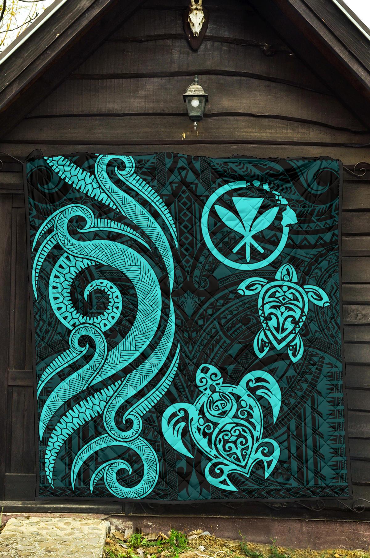Hawaii Premium Quilt - Turquoise Tentacle Turtle - Polynesian Pride