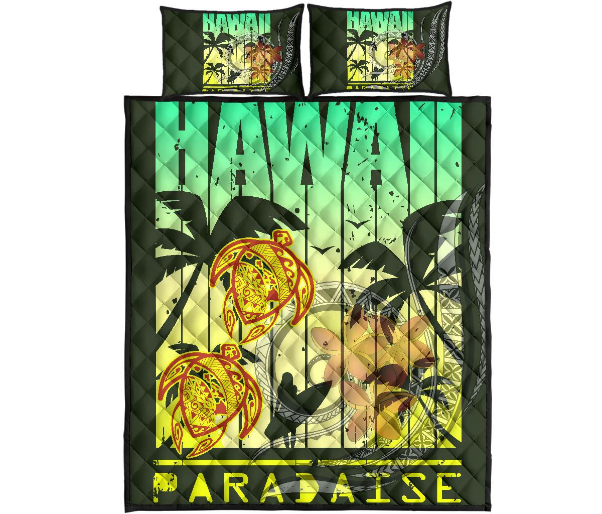 Hawaii Paradise Turtle Plumeria Polynesian - Quilt Bed Set AH Yellow - Polynesian Pride