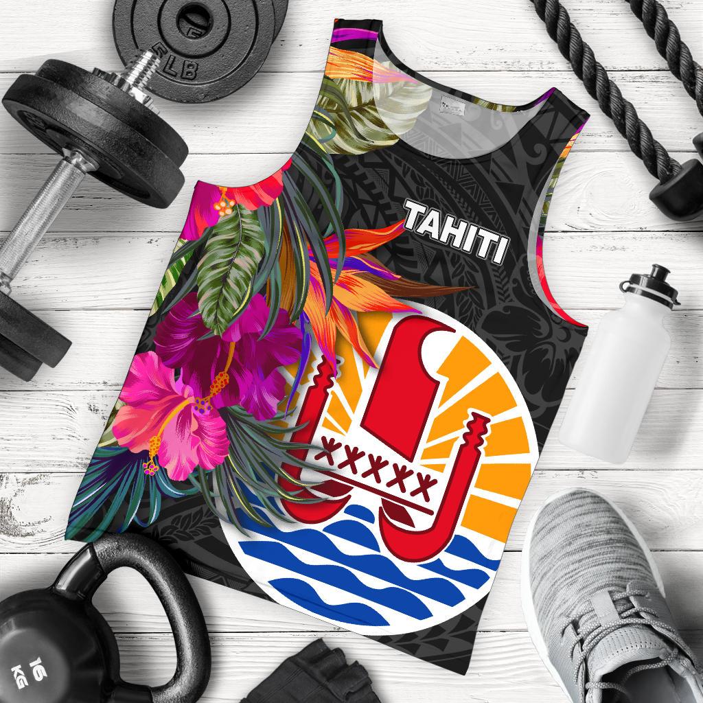 Tahiti Men's Tank Top - Polynesian Hibiscus Pattern Black - Polynesian Pride