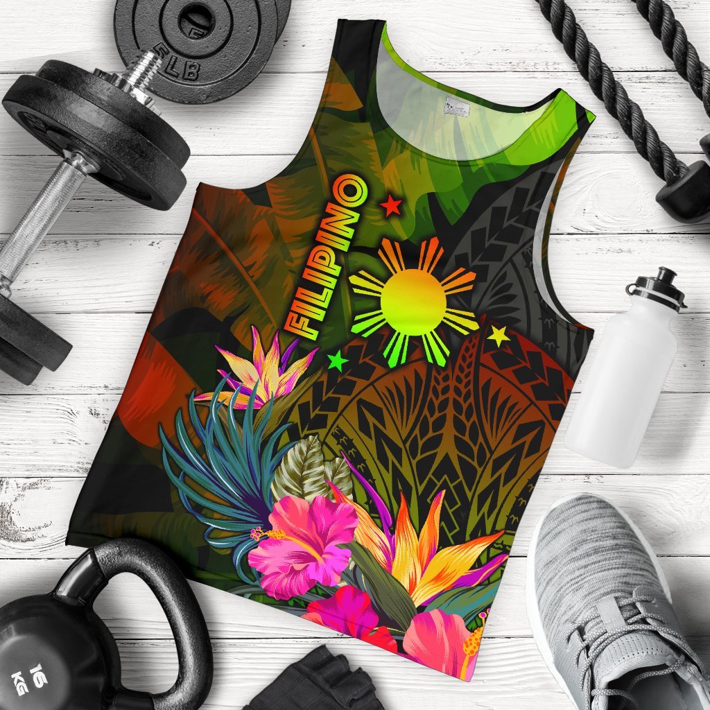 The Philippines Polynesian Men's Tank Top - Hibiscus and Banana Leaves Reggae - Polynesian Pride