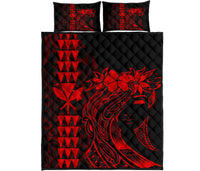 Hawaii Map Kanaka Polynesian Hula Girl Quilt Bed Set - Red - Polynesian Pride